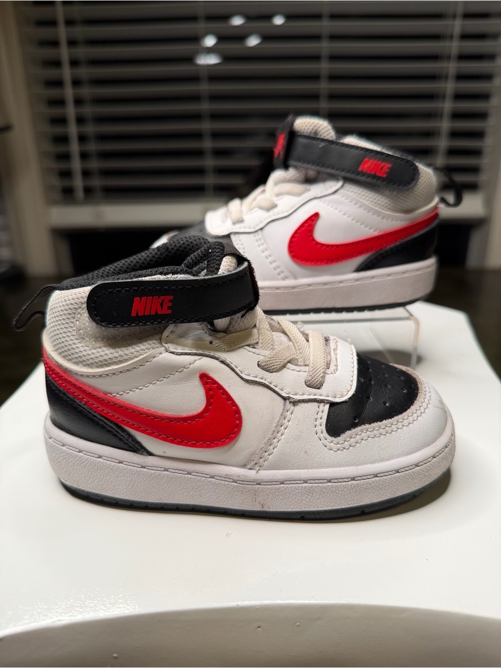 Nike Court Borough Mid 2 Baby Toddler Sneakers White Black University Red | 7C